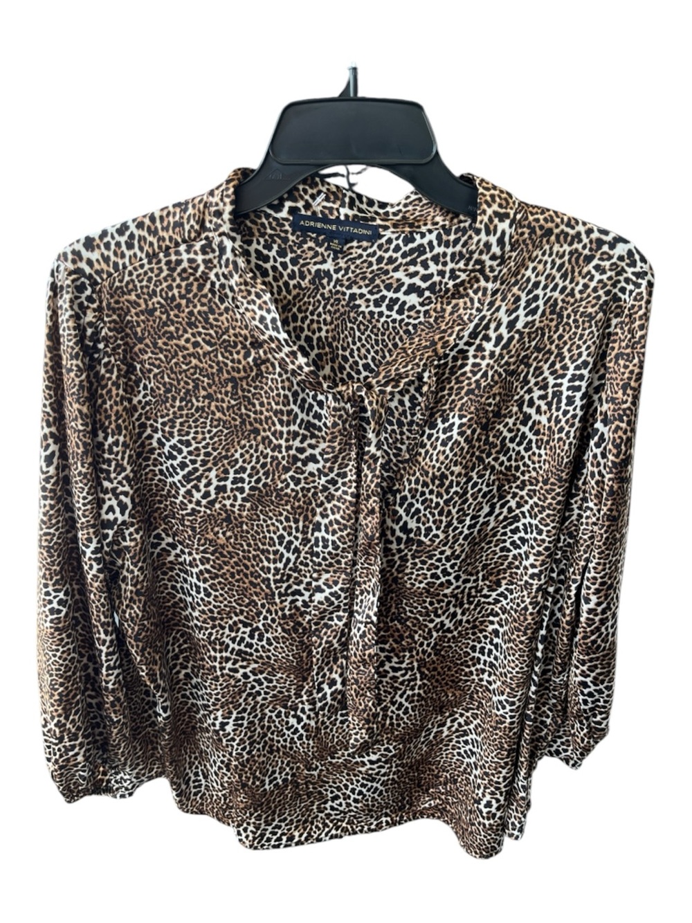 Adrienne Vittadini Leopard Print Tie-Neck Blouse - Size XL - Animal Print